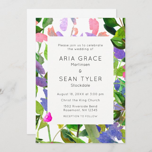 Summer Floral Watercolor Wedding Invitation (Front/Back)