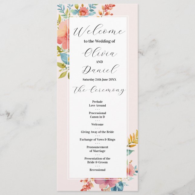 Summer Floral Wedding Menu Ceremony Details (Front)
