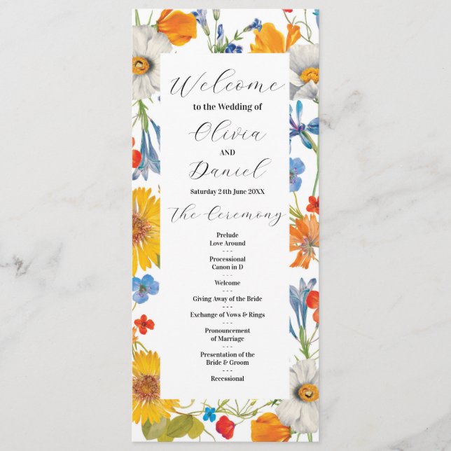 Summer Floral Wedding Menu Ceremony Details (Front)