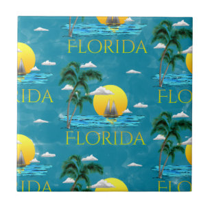 Summer Florida Sailboat Sunset Beach Coastal Ceramic Tile