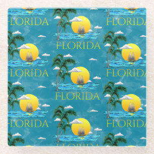 Summer Florida Sailboat Sunset Beach Coastal Glass Coaster