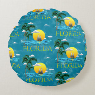 Summer Florida Sailboat Sunset Beach Coastal Round Cushion