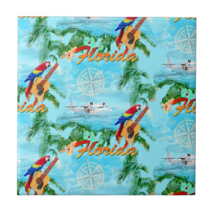 Summer Florida Seaplane Tropical Beach Coastal Ceramic Tile