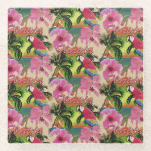 Summer Florida Tropical Sunset Coastal Glass Coaster