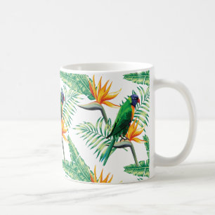 Summer Flower And Colourful Parrot Coffee Mug