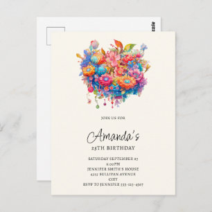 Summer Flower Bouquet Birthday Invitation Postcard