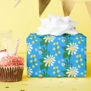 Summer Flower Bouquet on Blue Wrapping Paper