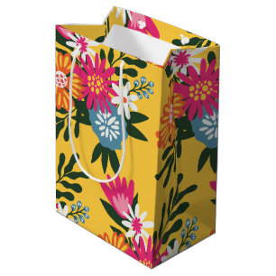 Summer Flower Bouquet on Gold Medium Gift Bag