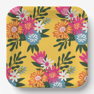 Summer Flower Bouquet on Gold Paper Plate