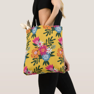 Summer Flower Bouquet on Gold Tote Bag