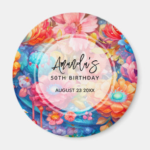 Summer Flower Bouquet Whimsical Boho Birthday Magnet