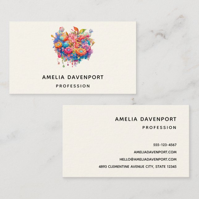 Summer Flower Bouquet Whimsical Boho Business Card (Front/Back)