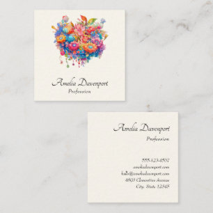 Summer Flower Bouquet Whimsical Boho Square Business Card