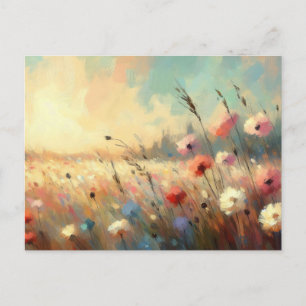 Summer  Flower Field Nature Scene Impressionist Ar Postcard