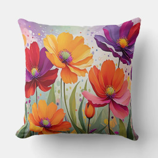 Summer Flower Garden Watercolor  Cushion