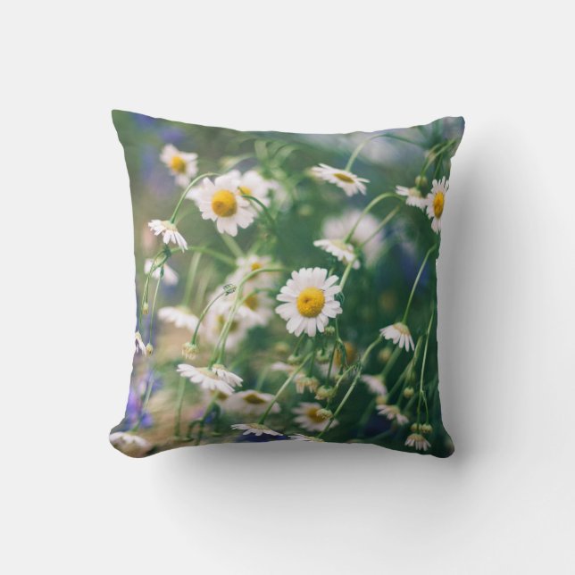 Summer flower pattern in green meadow with blue an cushion (Front)