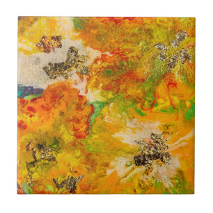 Summer Flowers abstract Orange Gold Yellow  Ceramic Tile