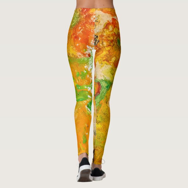 Summer Flowers abstract Orange Gold Yellow  Leggings (Back)
