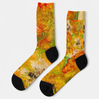 Summer Flowers abstract Orange Gold Yellow Socks