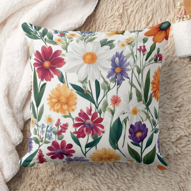 Summer Flowers All Over Print Throw Pillow  (Blanket)