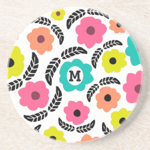 Summer Flowers and Black Leaf Coaster