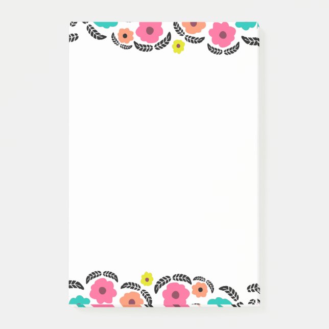 Summer Flowers and Black Leaf Post-it Notes (Front)