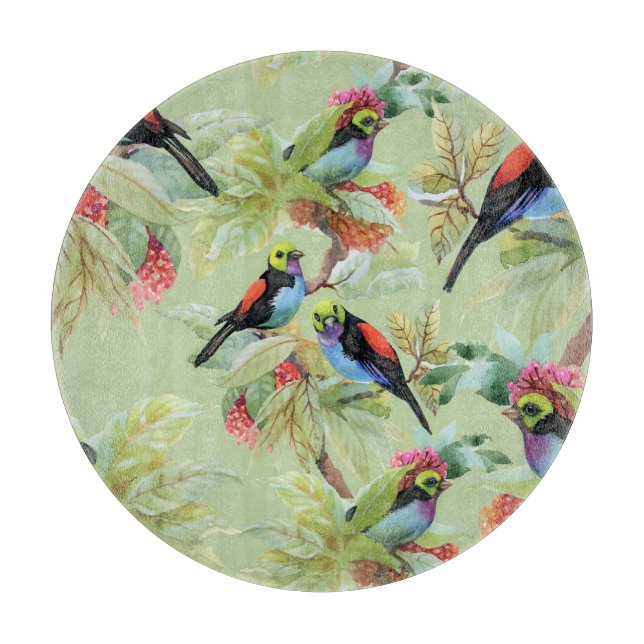 Summer Flowers Birds: Tropical Pattern Cutting Board (Front)