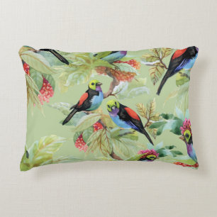 Summer Flowers Birds: Tropical Pattern Decorative Cushion