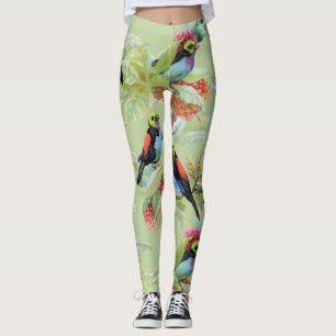 Summer Flowers Birds: Tropical Pattern Leggings
