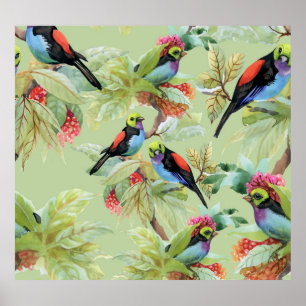 Summer Flowers Birds: Tropical Pattern Poster