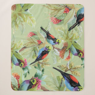 Summer Flowers Birds: Tropical Pattern Sherpa Blanket