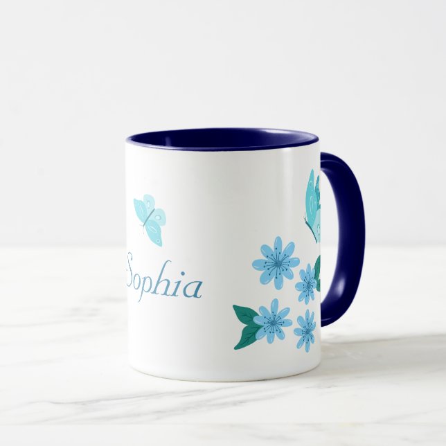 Summer Flowers Blue Beatiful Butterflies Floral Mug (Front Right)