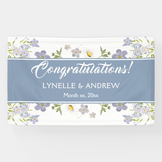 Summer Flowers Blue Wedding Banner (Horizontal)