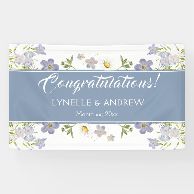 Summer Flowers Blue Wedding Banner (Horizontal)