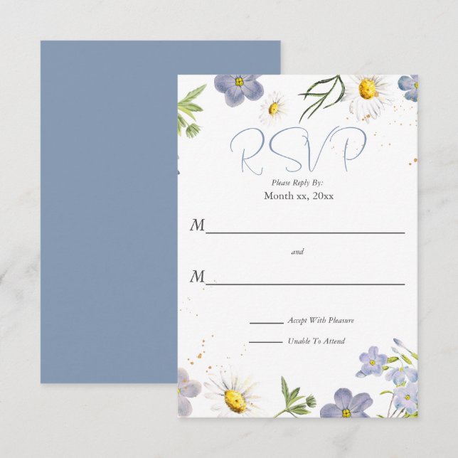Summer Flowers Blue Wedding RSVP (Front/Back)