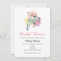 Summer flowers bridal shower invitation. Bicycle