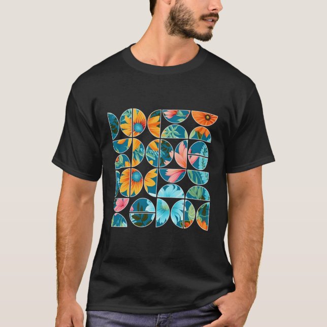 Summer Flowers Floral Botanical Geometric Half Cir T-Shirt (Front)