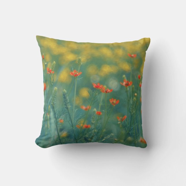 Summer Flowers (Floral Field) (Red Flowers) Cushion (Front)