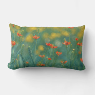 Summer Flowers (Floral Field) (Red Flowers) Lumbar Cushion