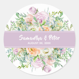 Summer Flowers Floral Round Wedding Sticker
