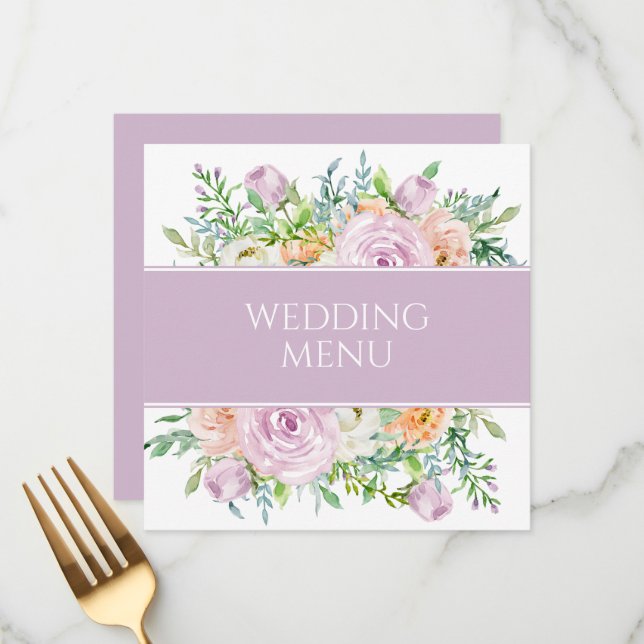 Summer Flowers Floral Wedding Reception Menu (Front/Back In Situ)