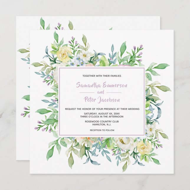 Summer Flowers Floral Wedding with RSVP Invitation (Front/Back)