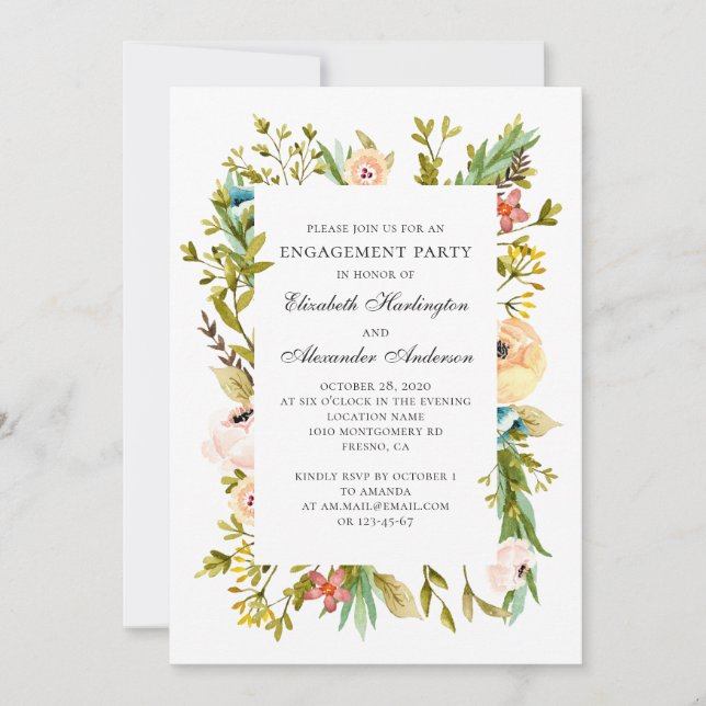 Summer flowers. Garden floral engagement party Invitation (Front)