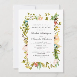 Summer flowers. Garden floral engagement party Invitation