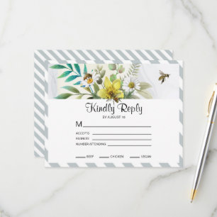 Summer Flowers Golden Frame RSVP Card