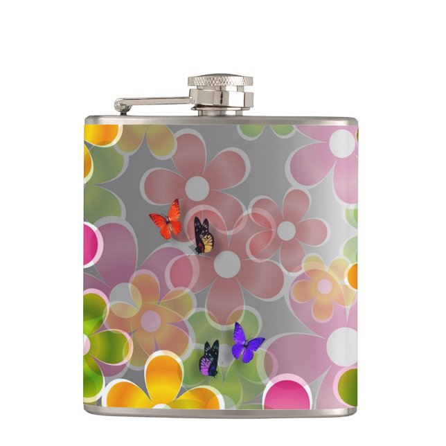 Summer Flowers Hip Flask (Colorful Flower Pattern Flask!)