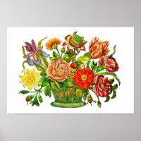 Summer Flowers in a Basket, Vintage Art