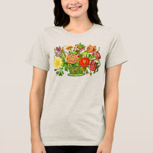 Summer Flowers in a Basket, Vintage Art Tri-Blend Shirt