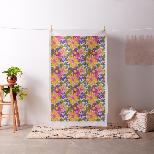 Summer Flowers Large Repeat Pattern Fabric (In Situ)
