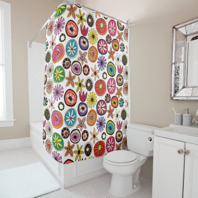 summer flowers multi white shower curtain (In Situ)